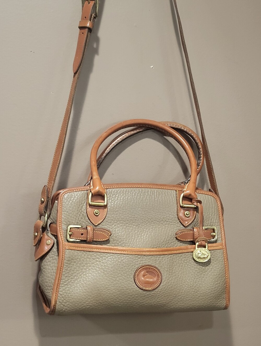 Dooney & Bourke Vintage Made In USA Pebbled Leather Satchel in Taupe